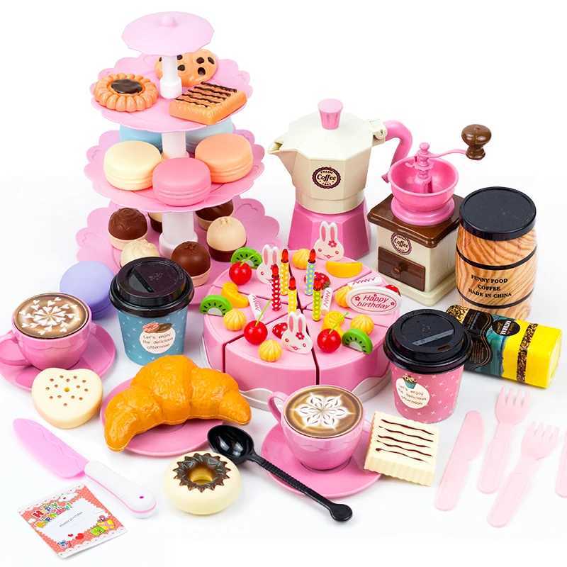 Children Toy Food Tea Set Model Girl Simulation Kitchen Coffee Cake Pretend Play Cutting For Kids Play House Birthday Gifts C250922
