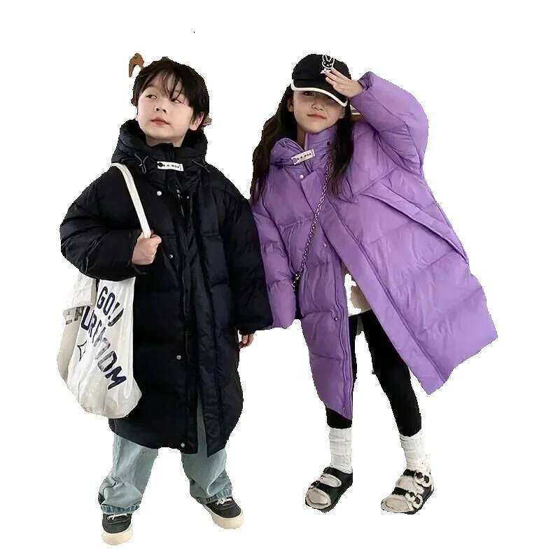 Kids Korean New Autumn Winter Fashion Style Mid Down Jacket Children Heavy Knee Length Hooded Coat Kid Outerwear