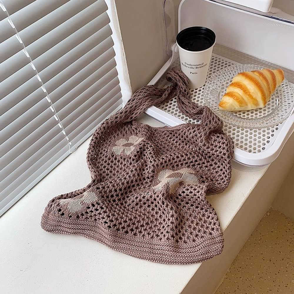 Crochet Tote Fairy Hobo for Women Y2k Purse Knitted Shoulder Bag for Girls Mesh Beach Bags Z250922