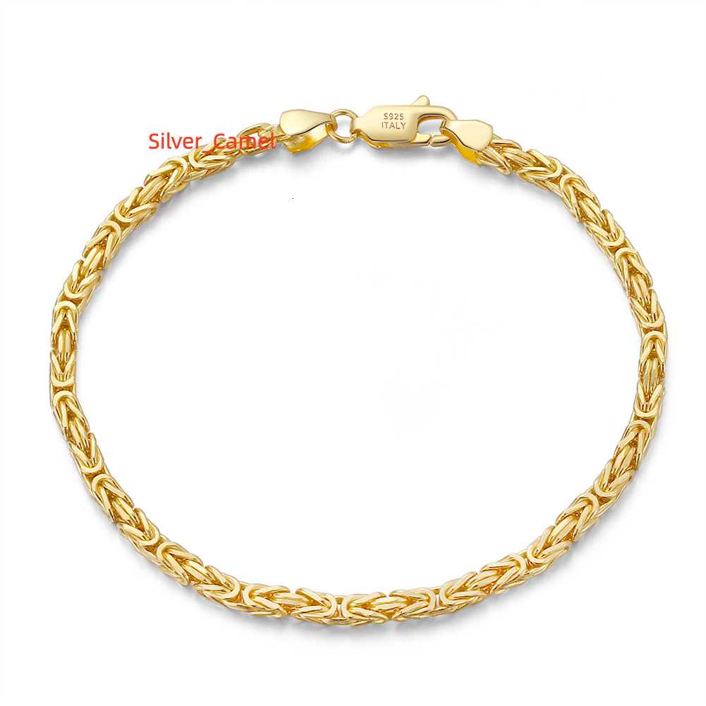 RINNTIN BSB122 Handmade Italian 925 Sterling Silver 18K Gold 25mm Flat Byzantine Link Chain Bracelet for Women Men