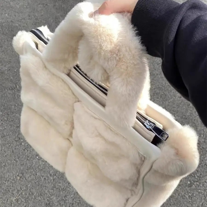 JIAERDI Harajuku White Shoulder Bags Handbag Women Vintage Plush Soft Large Capacity Tote Bag Female Retro Handbag Aesthetic 240909