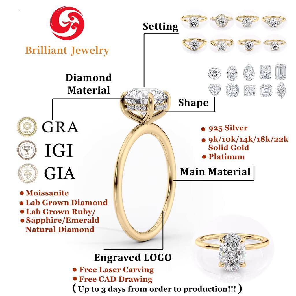 Classic Round CVD Lab Grown Diamond 14kK 18K Solid Gold Sixprong Lab Diamond Wedding Rings 3 Caratwith IGI CIA Certificate