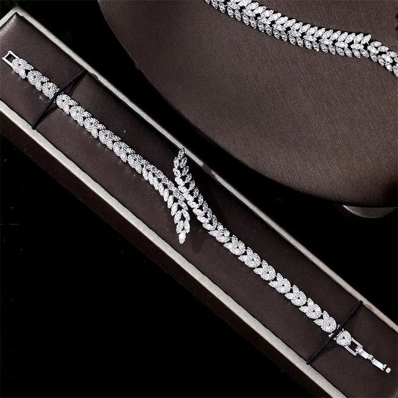 4-piece Nigeria Bridal Cube Zirconia Dubai Necklace Bracelet CZ Crystal Wedding Jewelry Set 241106