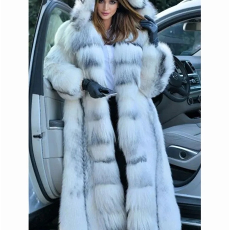 Winter Longer Faux Fur Warm Coat Long Sleeve Coat Fox Fur Faux Fur Coat womens Long Hooded Fur all-in-one Fur Coat S-XXXXXL 240919