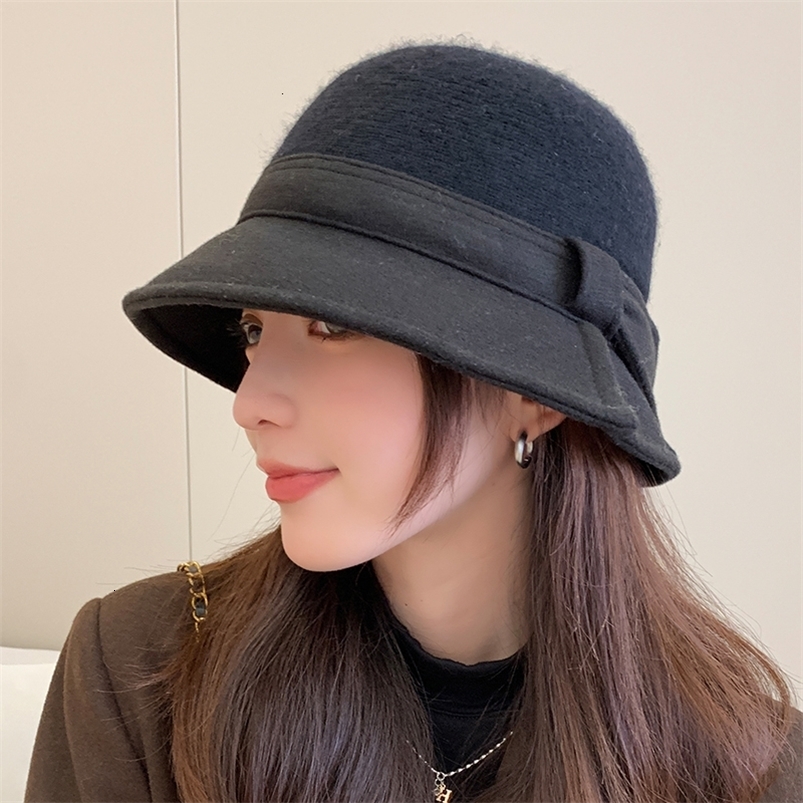 Wide Brim Hats Bucket Hats Winter Wool Blend Bucket Hats For Womens Panamas Foldable Fashion Bow Knitted Fisherman's Hat Outdoor Trave Giftl 2308