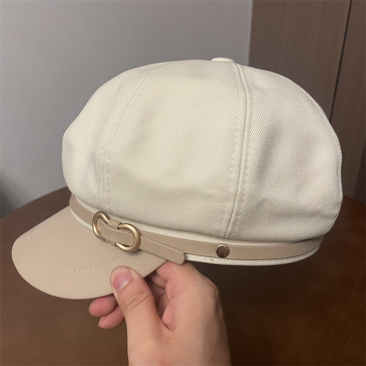 Octagonal Beret Hat for Women Spring and Autumn Newsboy Cap Casual Versatile Black Navy Hat Trendy FaceSlimming 250912