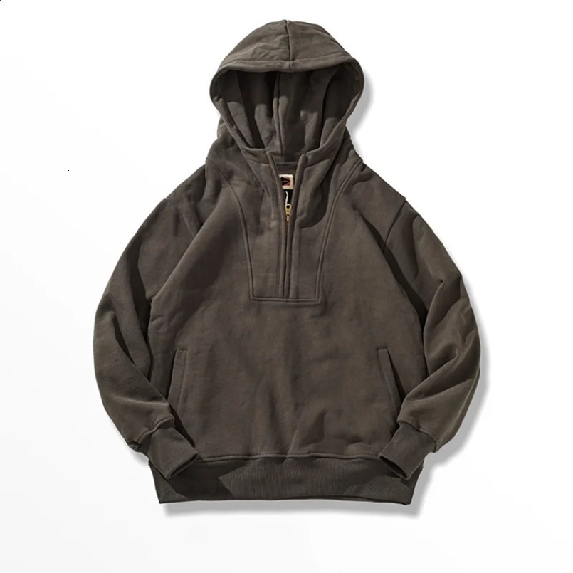 Autumn and Winter American Retro 500G Thick Velvet Knitted Hooded Hoodies Mens 100% Cotton Washed Heavyweight Casual Jacket 240826