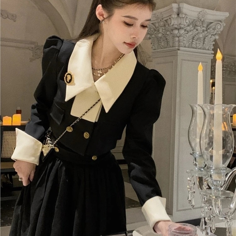 Spring Elegant 2 Piece Sets Womens Vintage Black Blazer Skirts Suit Femme Outfits Autumn Korean Fashion y2k Clothes 240826