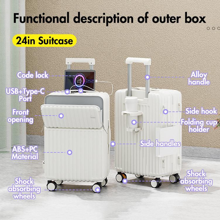 New Arrival Stylish Thickened Travel Suitcase with Front Opening - Lightweight and Waterproof Net Red Trolley Case
