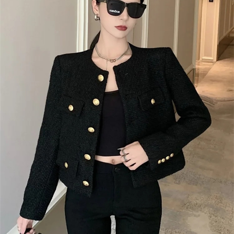 Fall Winter French Vintage Small Fragrant Tweed Jacket Coat Women Elegant Casual Woolen Short Coats Streetwear Outwear Crop Top 240708 cc