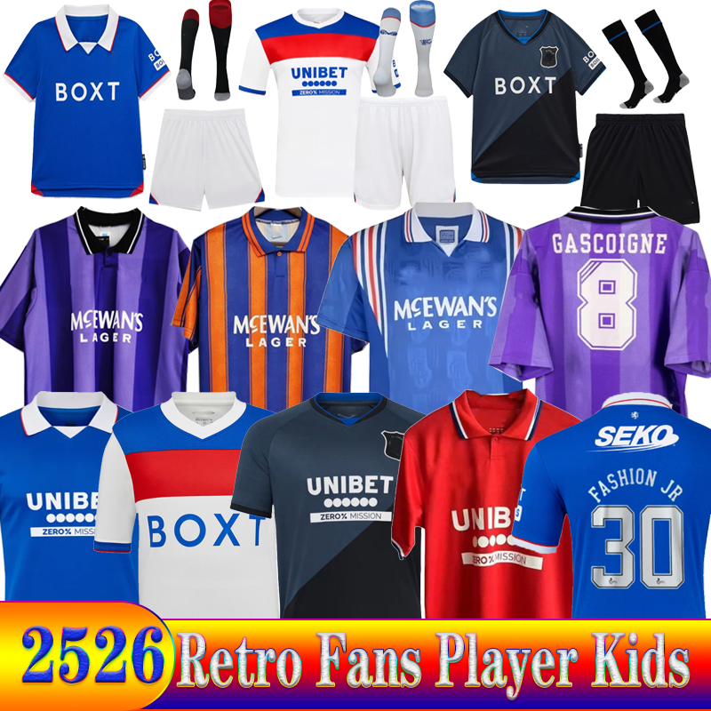 25 26 Glasgow RangersSoccer Jerseys Retro home shirt away Glasgow COLAK ROOFE LUNDSTRAM HAGI BARKER MORELOS TAVERNIER KENT TILLMAN 3RD Football man kids kit