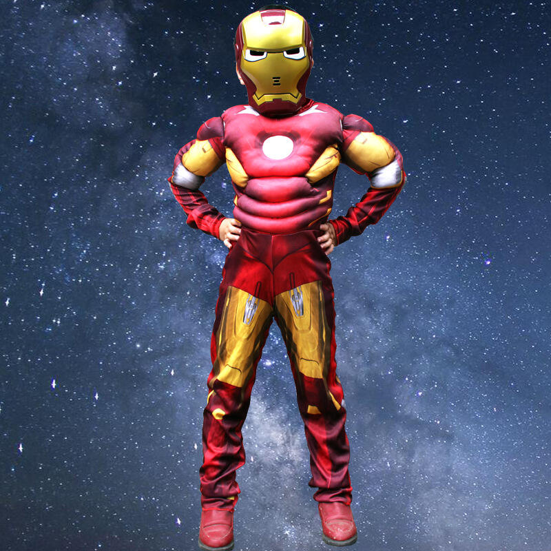 Disney Halloween glowing mask role-playing costume children's muscular Iron Man costume cosplay performance outfit anime dance party clothes boys