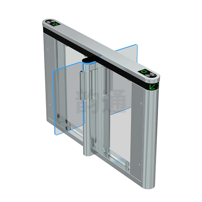 High-Speed Pedestrian Access Gate - Customizable Acrylic Edging & Side LEDs, Tempered Glass Panel, Brushless Swing Arm Speed Turnstile-NO03
