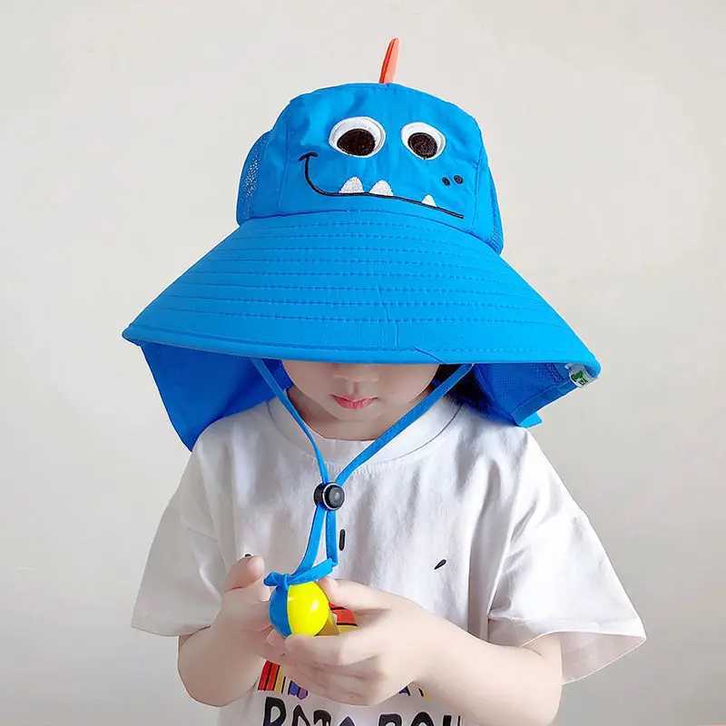Summer Childrens Sun Hat Foldable Baby Beach Hat UV Resistant Thin Breathable Large Brim Fisherman Cartoon Hat Z251029