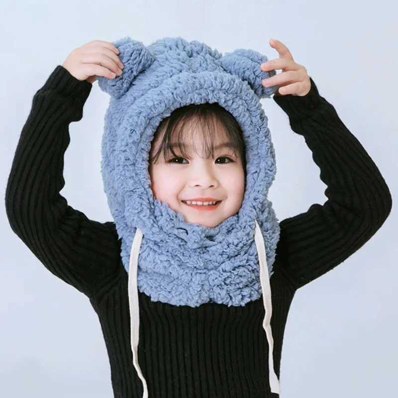 Trend childrens hat winter neck one mens and womens baby ear protection face cap cute bear plush warm fashion Z251029