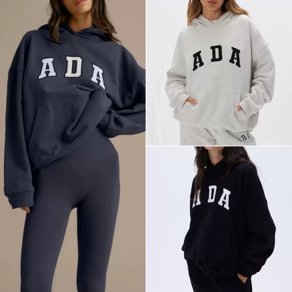 Adanola hoodie, loose sporty embroidered hoodie, jogging sweatpants, women's clothing, sportswear, letter-printed puller, sweatshirt, sweatpants
