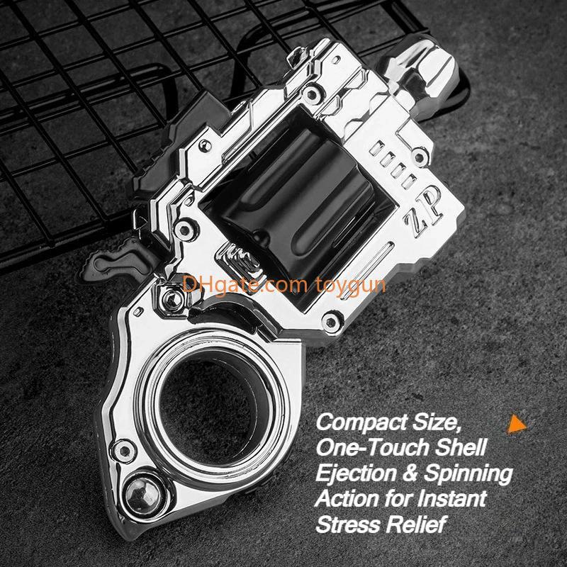 One Hand Spin Shoot Alloy Revolver EDC Metal Fidget Toy with 20 Plastic Bullets Stress Relief Mini Gun Gift for Adults Teens