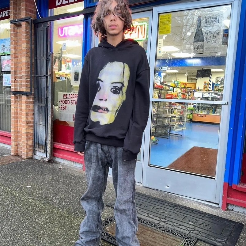 Harajuku Crazy print Hoodie Oversized Goth Streetwear Tops Grunge Hoodies Women Couples Sweatshirt Gothic Y2k Clothes 240822