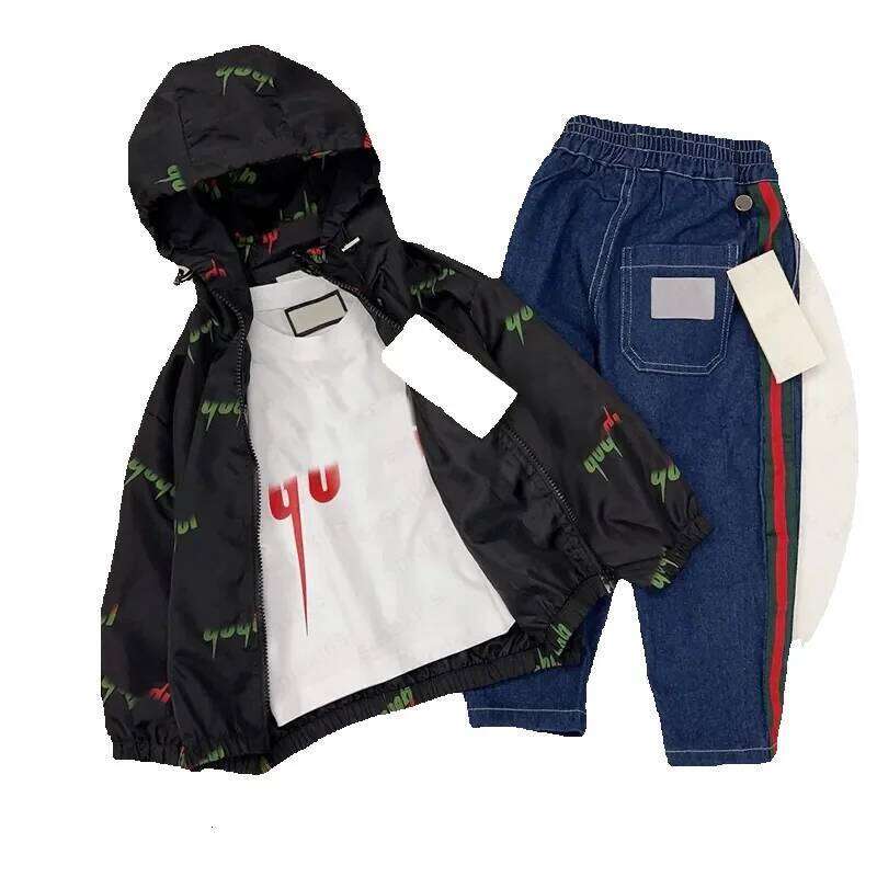 Spring childrens tracksuit autumn new kids letter hooded jacket baby stormcoat trendy casual boys girls clothing Three piece set CSD2410075-