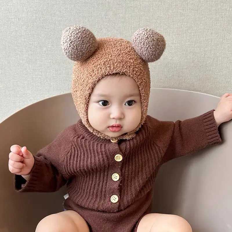 Winter Baby Hats for Boys Girls Cartoon Bear Fleece Wool Warm Caps Kids Ear Protection Hat Toddler Infant Cute Bonnet Autumn New Z251029