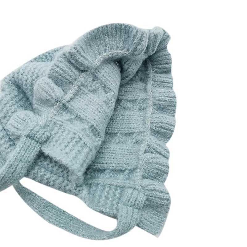 Winter Baby Girls Lace Ruffle Earflap Hat Toddler Warm Thicken Knitted Beanies Hat Infant Solid Ear Protection Caps Bonnet Z251029