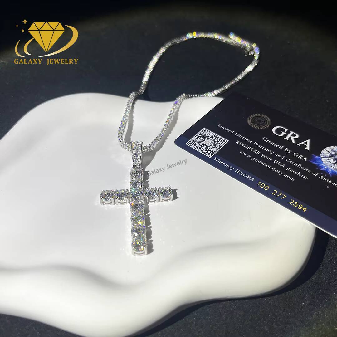 Hip Hop Pendant Cross Pendant Moissanite Vvs 925 Silver D Color 6MM Moissanite Diamond Cross Necklace for Tennis Chain