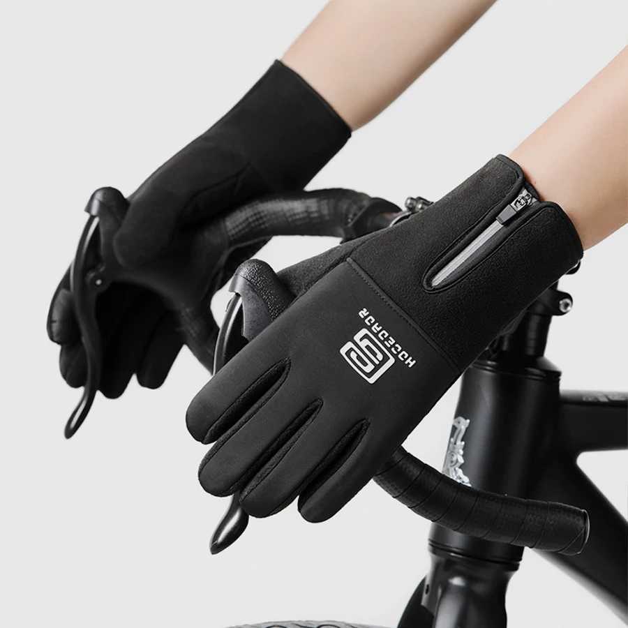 Outdoor autumn and winter mens sports running cycling touch screen warm gloves with fleece anti cold anti slip and splas J250922