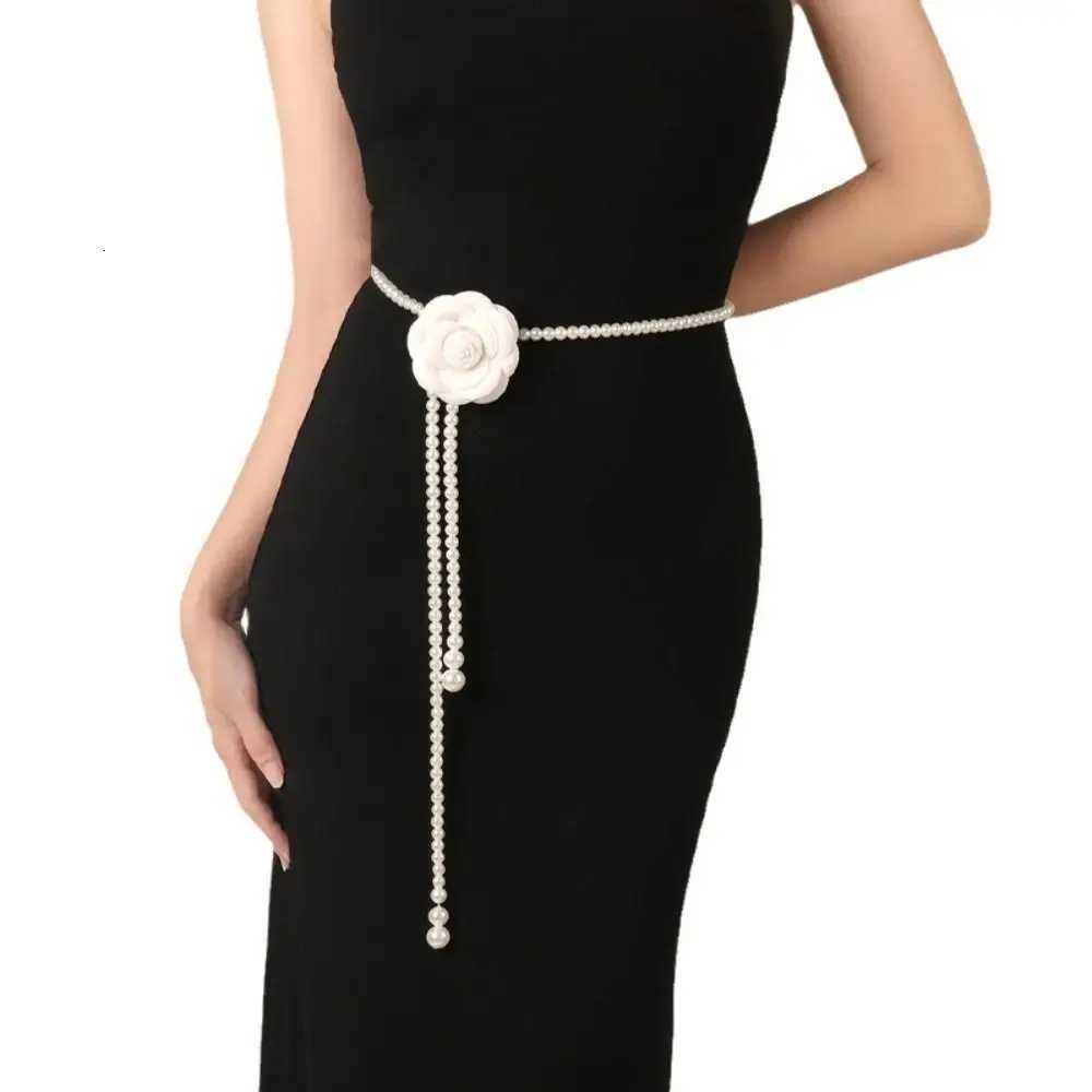 Fashion New Camellia Flower Pearl Waist Belts Dress Decorative Rope Clothing Accessories Women Belt Elegant Pearl Waist Chain13 D250924