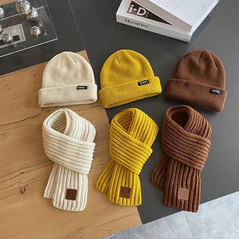 2 sets autumn and winter childrens hat scarf combination windproof knit hat bib baby wool hat new cool Z251029