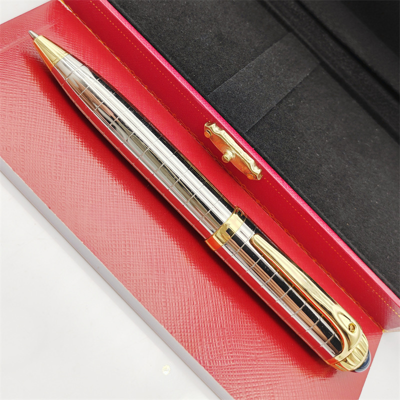 Silver Gold With Grid Design Ca Ballpoint Pens Writing Stationery School Office Supplies Ink Smooth Ball Pens