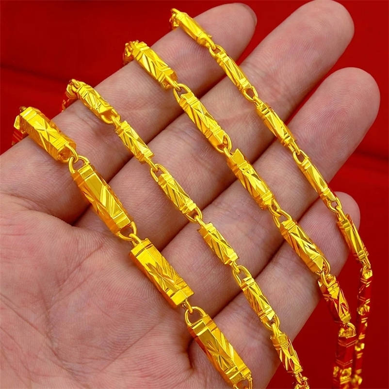 999 Orginal Gold Color Bamboo Necklace for Women Men Neckalces Chain Valentine's Day Wedding Engagement Fine Jewelry Not Fade 240116bj