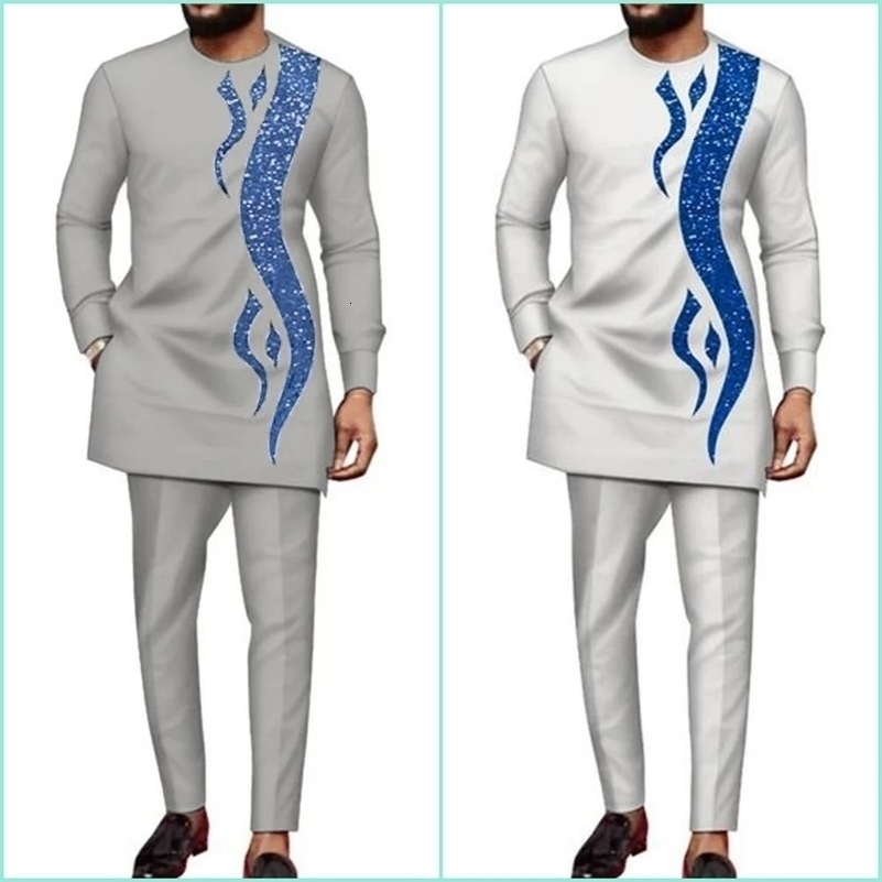 2024 African Traditional Mens Set Elegant and Fashionable Mens Suit Casual Embroidery Two Piece Set Mens Suit Kaftan 240830