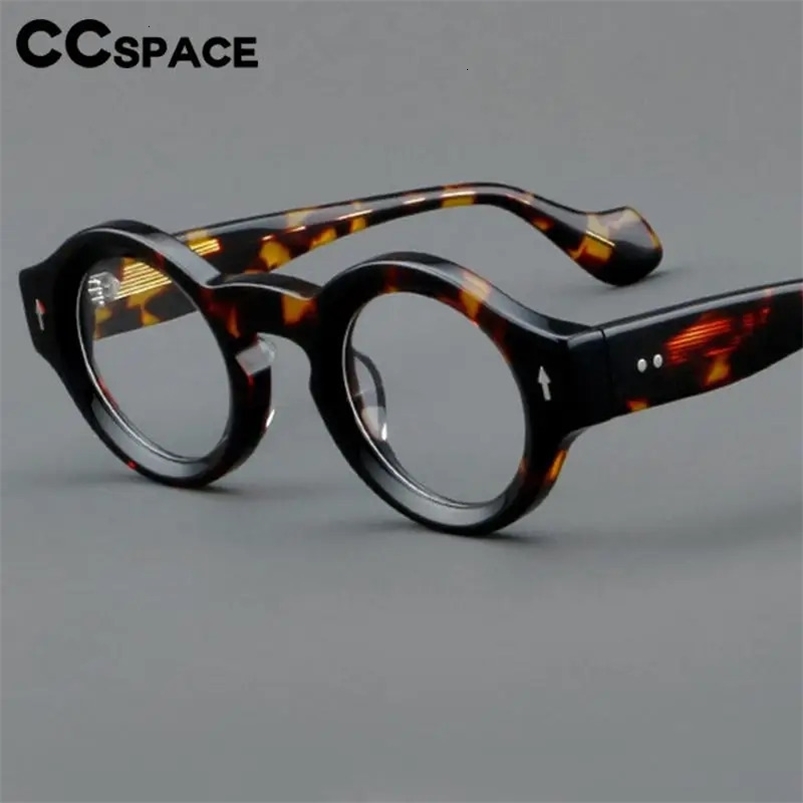 57359 Round Thicken Acetate Spectacle Frame Fashion Rivet Optical Glasses Men Lady Vintage Prescription Eyeglass 240712