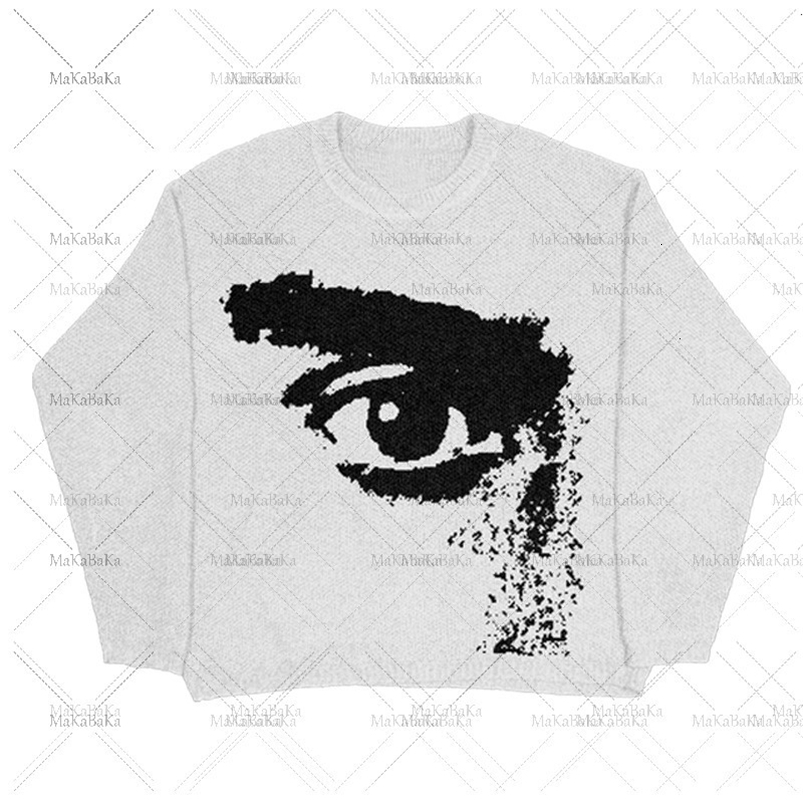 Mens Plus Size Sweater Black Loose Eyes Gothic Ladies Retro Vintage Knit Sweater Fall Cotton Pullover Unisex EMO Wholesale 240821