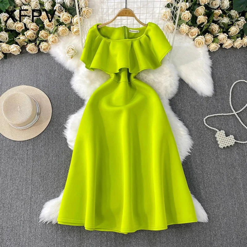 XFPV Fashion Women Dress Sleeveless Spliced Patchwork Solid Color Big Umbrella Dresses Female Evening Party Clothing 22D1146 250417