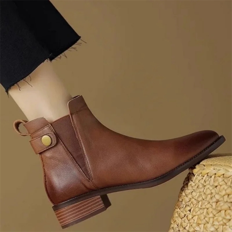 English Style Short Boots for Women Thick Heeled Soft Leather Chelsea Boots Spring Autumn Ankle Boot French Office Shoe 241030