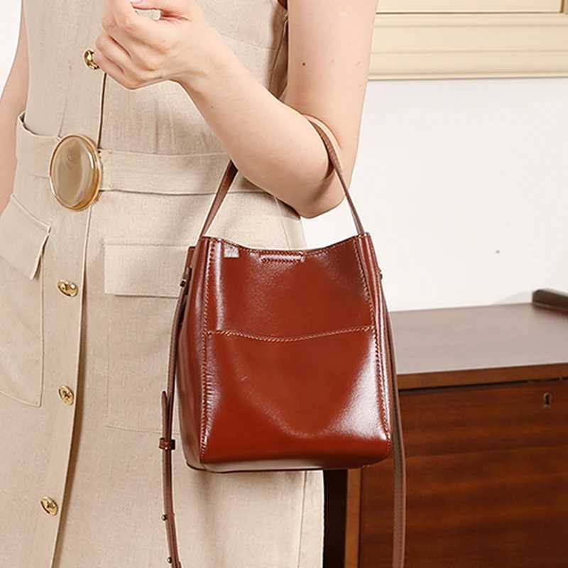 Hifashion Vintage Bucket Genuine Leather Handbags For Women 2025 Trend Designer Simple Tote Work Ladies Shoulder Crossbody Bags J2510251