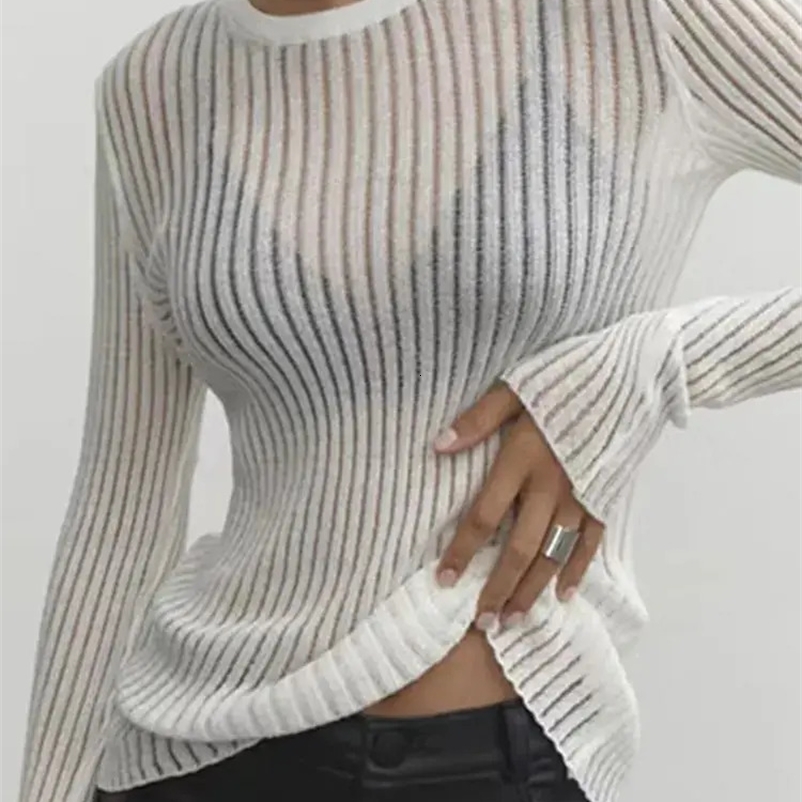 Solid long sleeve crew neck rib knit sweater 250304bj