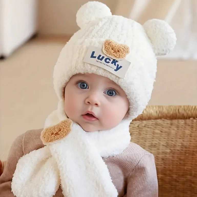 2pcs Baby Hat Thickened Warm Cute Cartoon Childrens Set with Scarf for Autumn and Winter Outdoor Skiing Suitable for 324 M Z251029