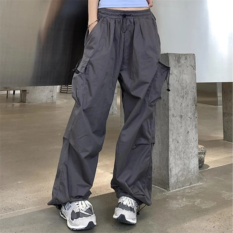 Y2K Women Casual Joggers Tech Solid Low Waist Pants Drawstring Wide Leg Baggy Trousers Y2k Streetwear Oversize Sweatpants Z260314