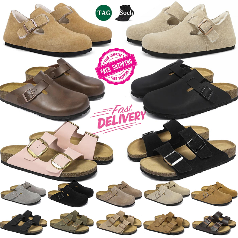 2025 Designer Slide Sandals Womens Cork Clog Sandals Genuine Leather Mens Beach Sandals Casual Slippers Clogs for Summer Taupe Suede Thyme Unisex Size 35-46