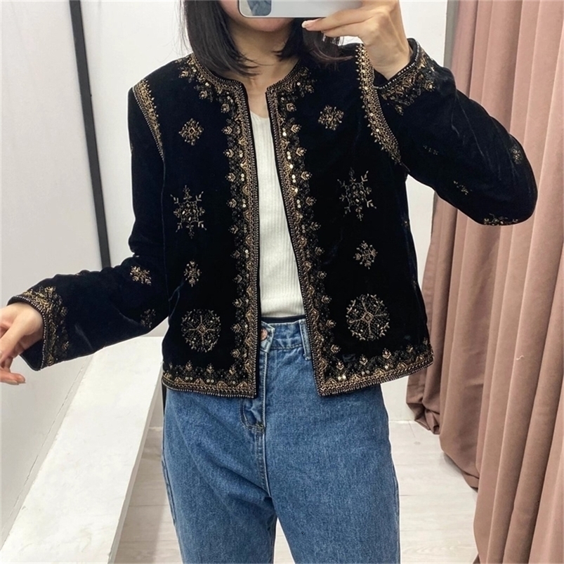 Zarb Spring/Summer Womens Fashion and Versatile Slim Fit Trendy Embroidered Velvet Coat 240819