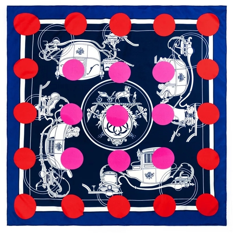 90cm Manual Hand Rolled Twill Silk Scarf Women Dot Carriage Curled Square Scarves Echarpes Foulards Femme Wrap Bandana Hijab 240712