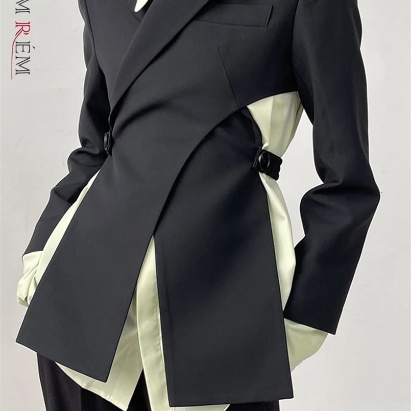 LANMREM Irregular Backless Blazer For Women Notched Long Sleeve Solid Elegant Jackets Female Clothing Spring 240826