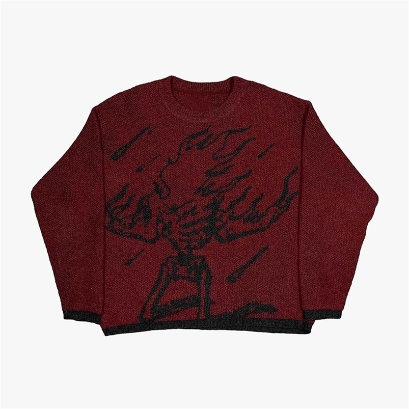 Y2k Clothes Hip Hop Streetwear Knitted Sweater Gothic portrait Print Pullover autumn Harajuku sweater women Oversized Sweater 240821
