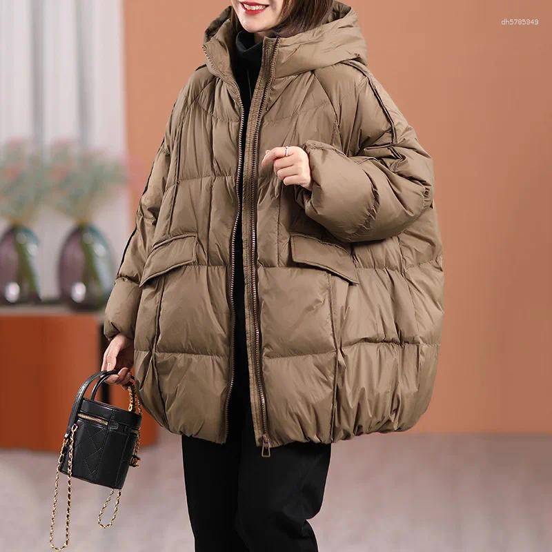 Women's Down Lagabogy 2025 Winter Women White Duck Jacket Hooded Warm Oversize Puffer Coat Female Casual Loose Parkas Pocket Outwear