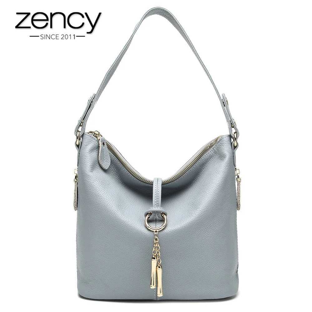 Zency Elegant Blue Women Shoulder Bag 100 Genuine Leather White Hobos Handbag Lady Messenger Purse Charm Lock Decoration Red J251025