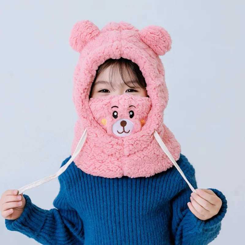 Trend childrens hat winter neck one mens and womens baby ear protection face cap cute bear plush warm fashion Z251029