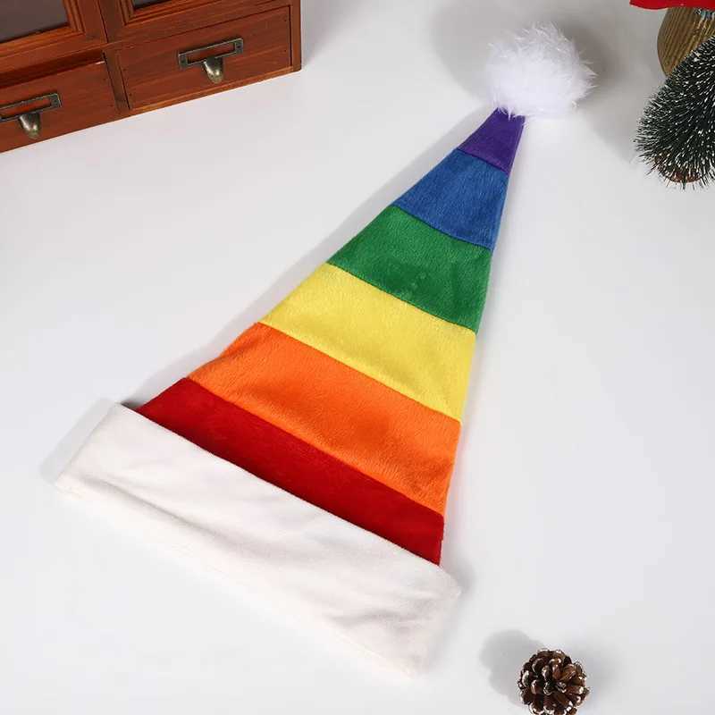 2510pcs 30x53cm Christmas Rainbow Christmas Hat Plush Childrens Birthday Party Decoration Hat Santa Claus Hat Z251029