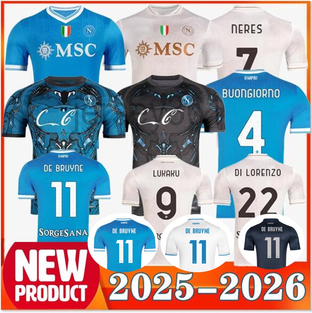 DE BRUYNE 25 26 SSC Napoli soccer jerseys Naples KVARATSKHELIA DI LORENZO LOBOTKA ANGUISSA POLITANO SPINAZZOLA NERES McTOMINAY LUKAKU Men Kids Kit Training Shirts
